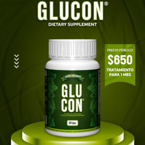 Frasco de cápsulas Glucon tratamiento para un mes con precio de $650 pesos