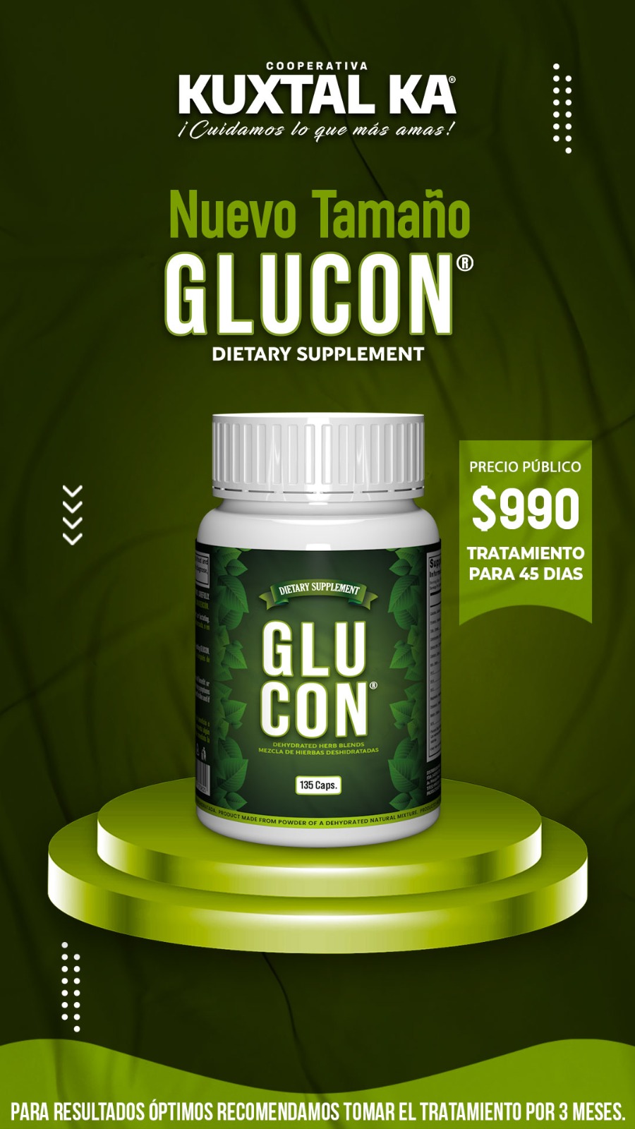 frasco para mes y medio de tratamiento glucon